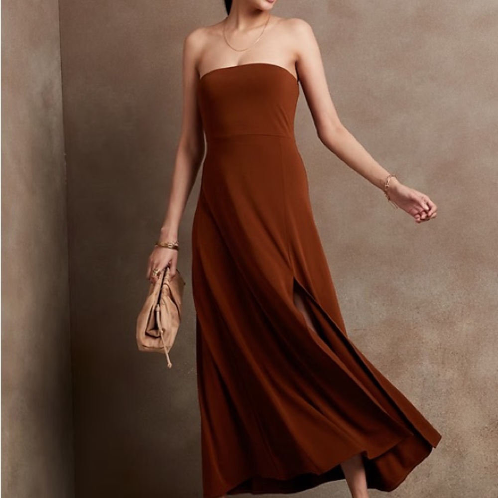 Elegant Brown Strapless Dress